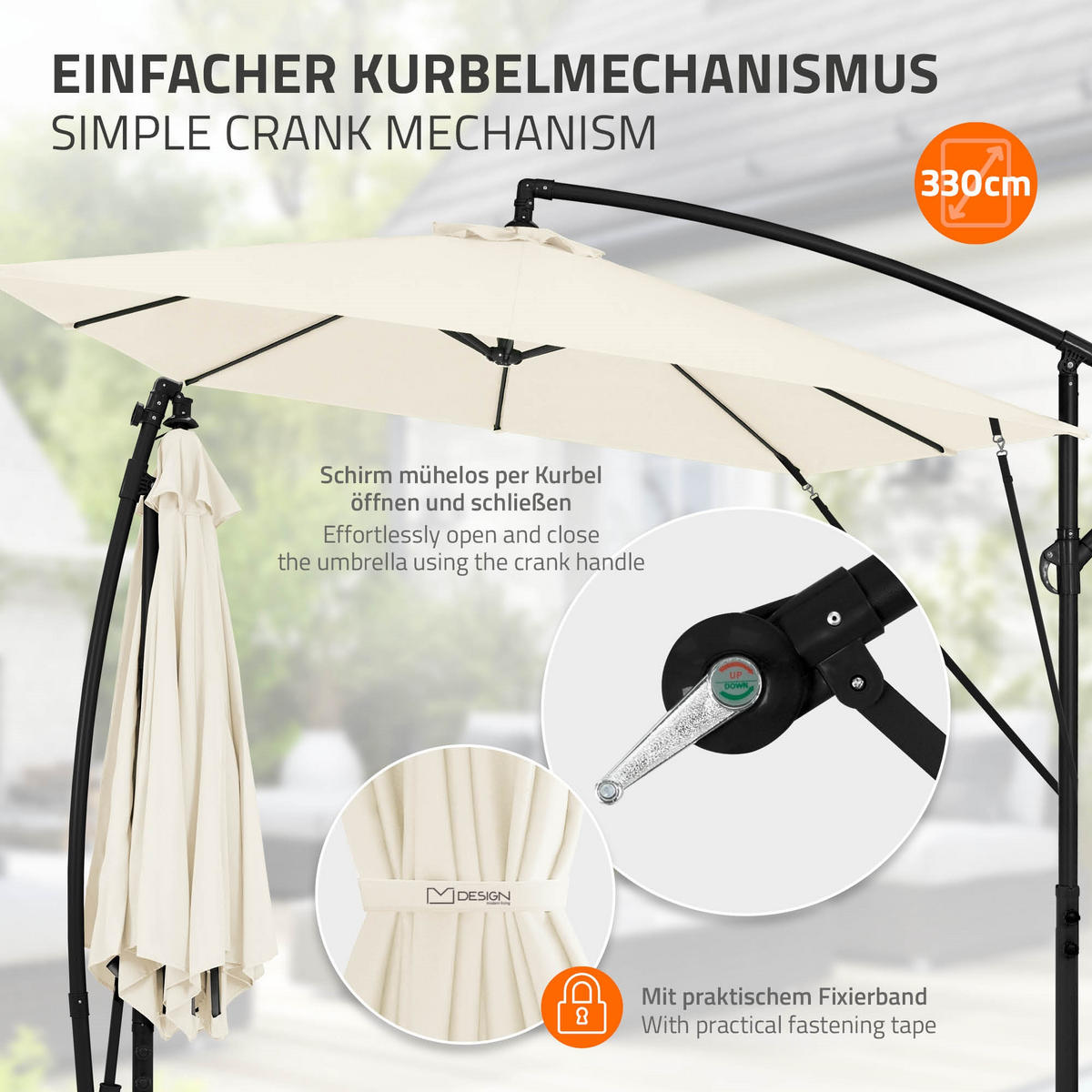 AMPELSCHIRM Ø 330 cm in Beige aus Aluminium - Beige, Metall (330/330cm) - ML-DESIGN