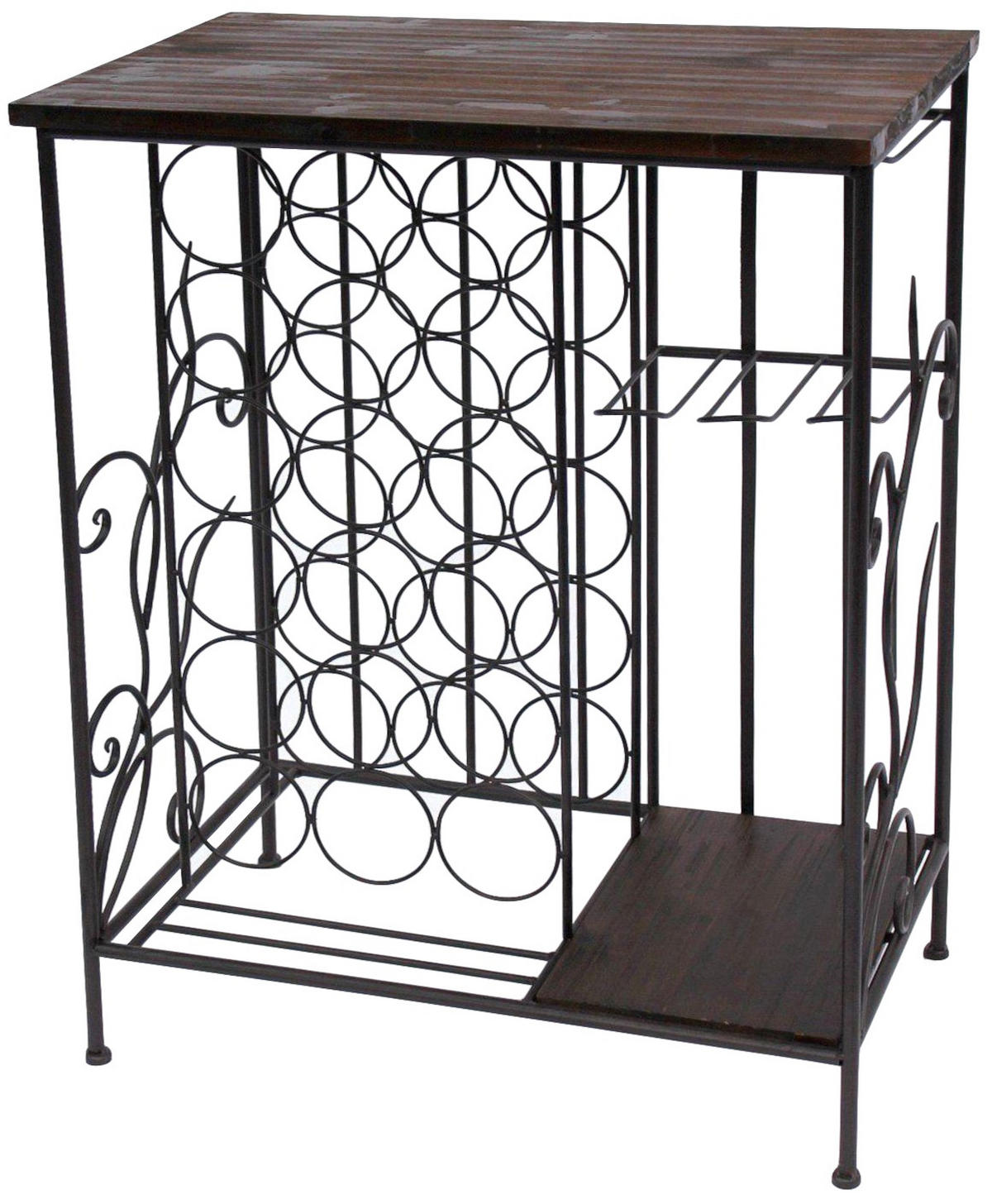 WEINREGAL mit Holzablage und Glashalter Metall Braun 83 cm 12977 - Braun, Metall (62/83/36cm) - DanDiBo