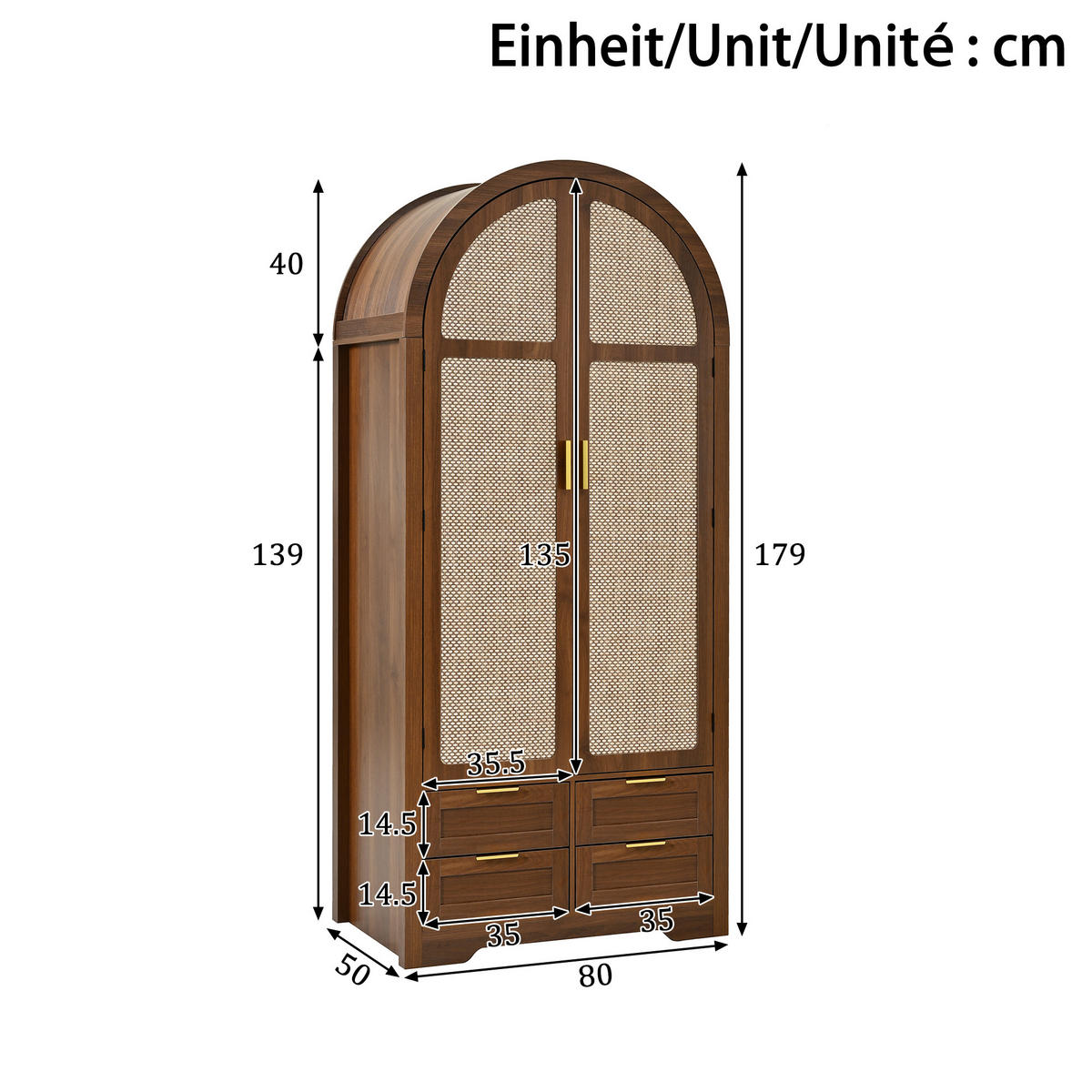 KLEIDERSCHRANK in Walnussfarben mit Kleiderstange und Schubladen für Flur und Schlafzimmer, B80/T50/H179 cm - Nussbaumfarben, Holzwerkstoff/Metall (80/139/50cm) - STILVORA