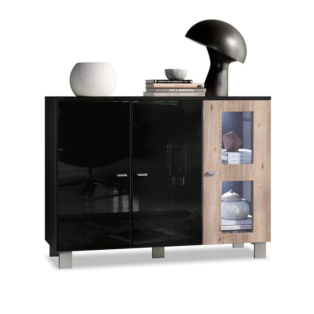 SIDEBOARD Denjo Tür in Eiche Nordic - Silbereichenfarben, Holzwerkstoff (107/81/35cm) - Vladon