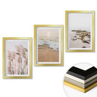 WANDBILDER 3er Set - 20x30 cm Goldrahmen - Strandgras, Wellen, Steine, Boho-Stil - Goldfarben, Kunststoff (20/30cm) - ArtPrintCave