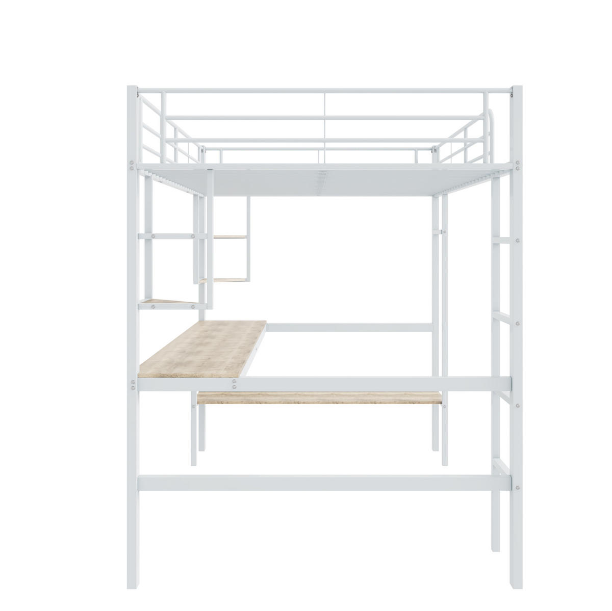 HOCHBETT mit Schreibtisch 90/200 cm in Weiß – mit Regal und Rausfallschutz - Weiß, Metall (90/200cm) - BEAOK