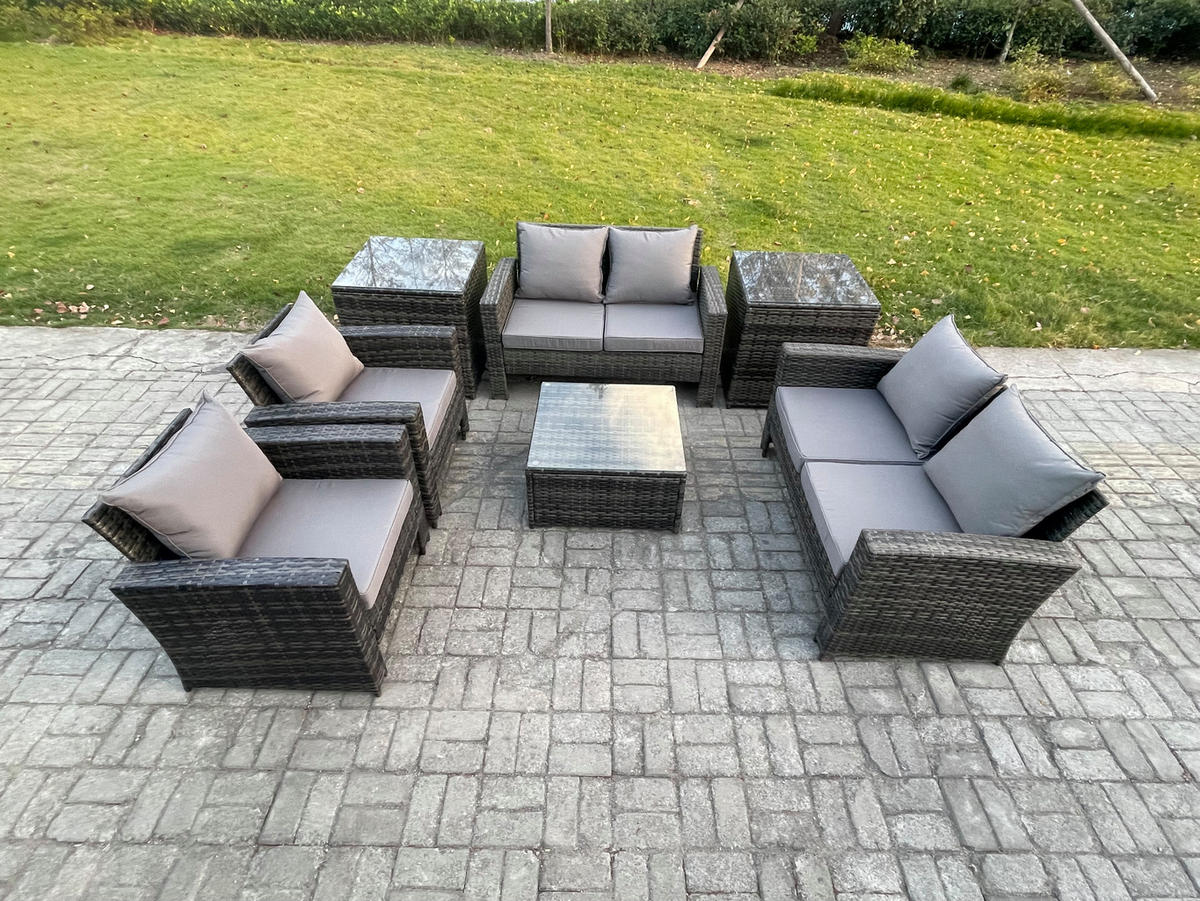 GARTENMÖBEL-SET mit Kissen Polyrattan Dunkelgrau 6-Sitzer - Dunkelgrau, Metall - Fimous
