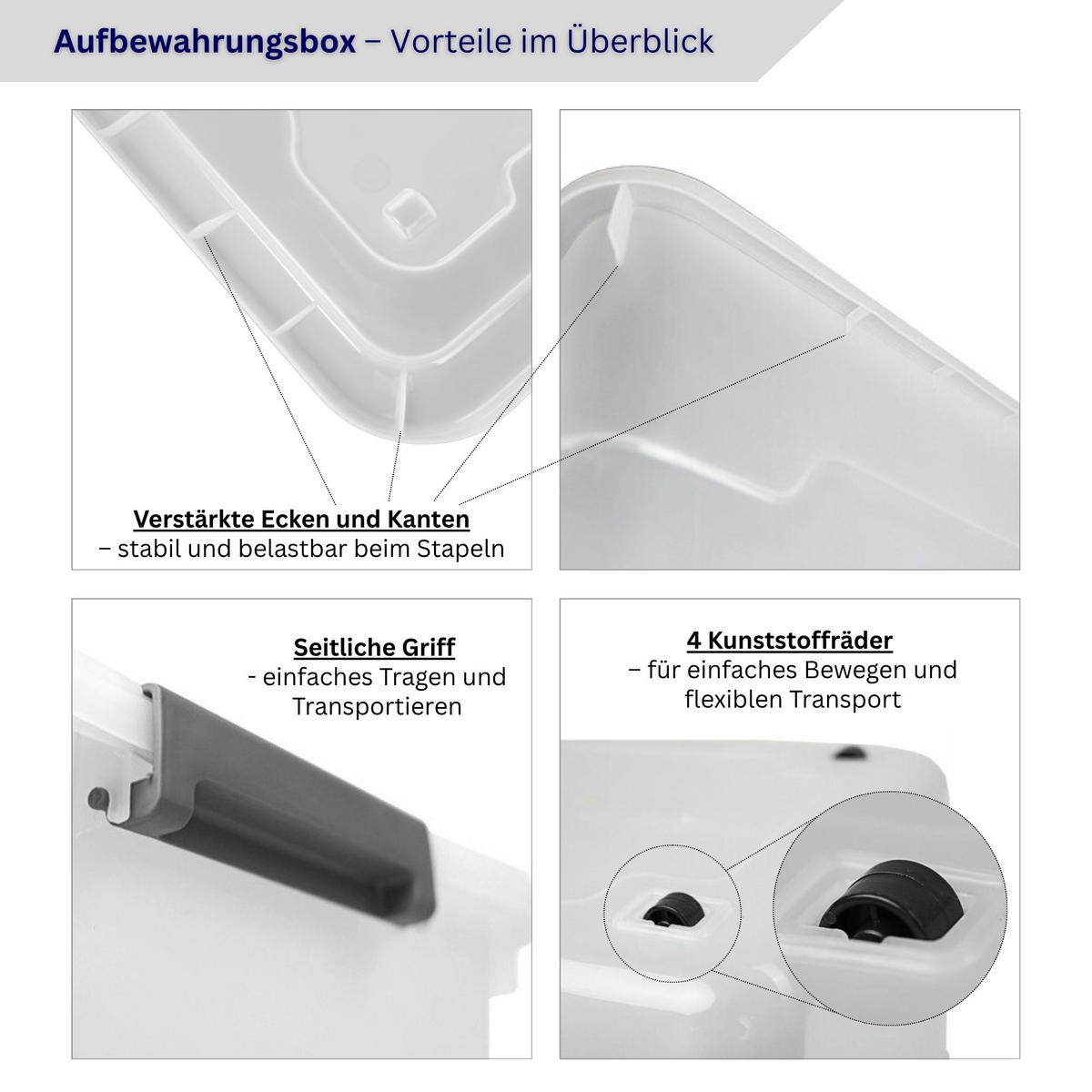 AUFBEWAHRUNGSBOX mit Deckel 60L im 4er Set Extra Groß Rollen transparent stapelbar - Transparent, Kunststoff (58/34/43cm) - PROREGAL