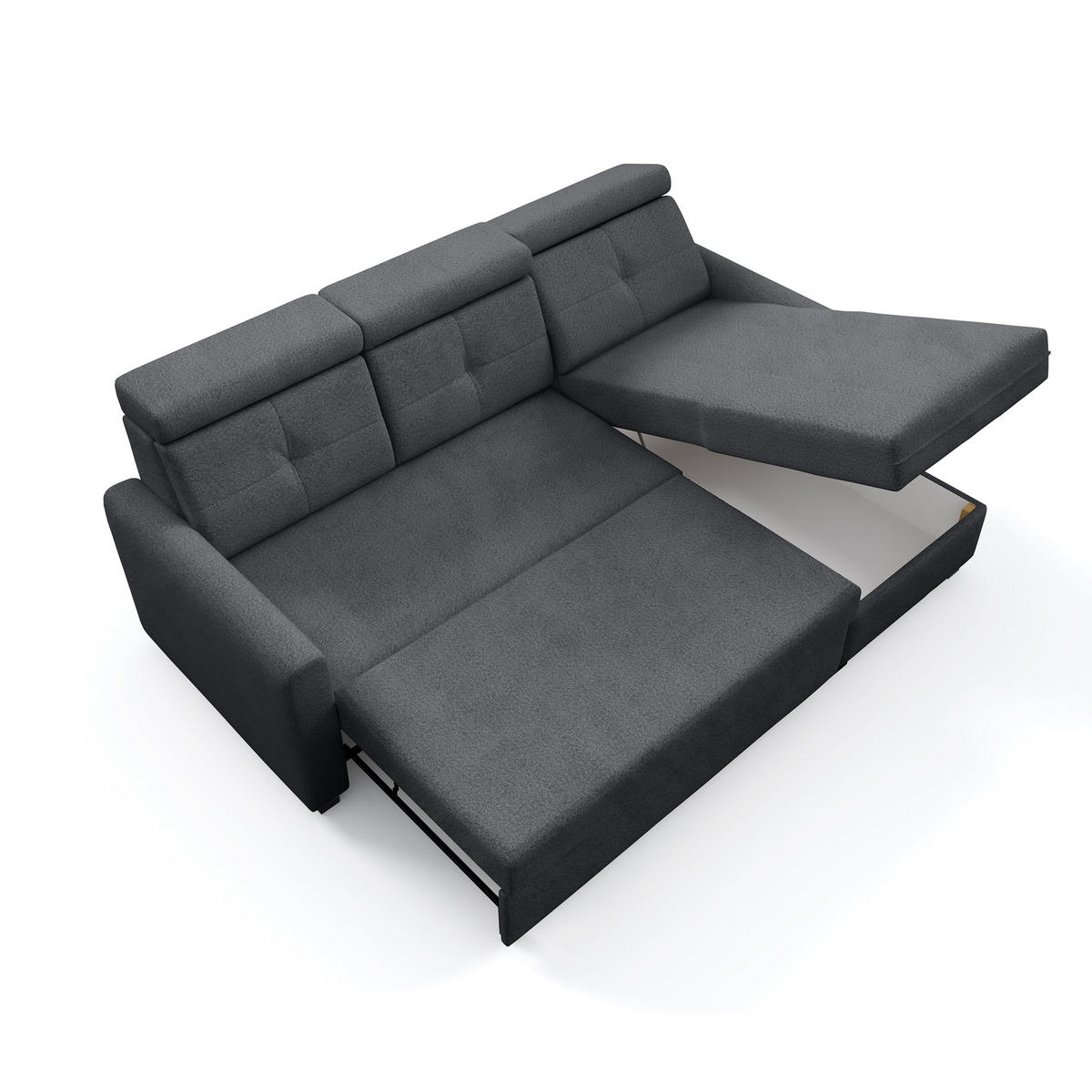ECKSCHLAFSOFA Milano, Dunkelgrau, rechts - Dunkelgrau/Schwarz, Textil (217/166cm) - Beautysofa