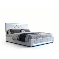 POLSTERBETT 160/200 cm mit LED-Beleuchtung, USB und Höhenverstellbarem Kopfteil - Weiß, Holz/Metall (140/200cm) - FURNISHINGS HOME