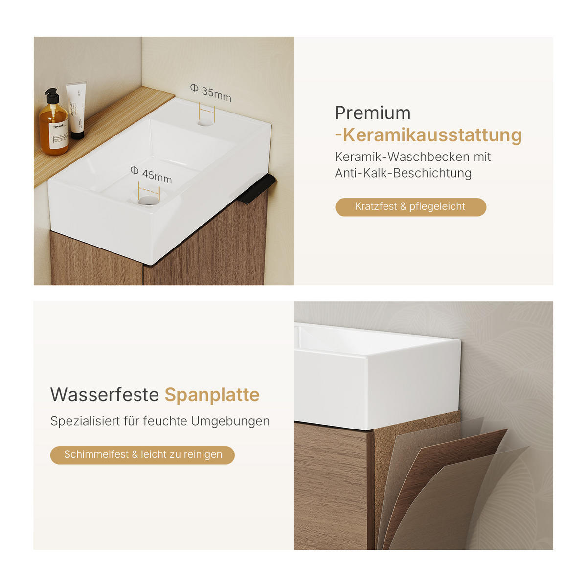 WASCHTISCHKOMBI 41,7 cm Sonoma-Eiche mit Keramik-Waschbecken - Schwarz/Sonoma Eiche, Holzwerkstoff (41.7/64.6/24cm) - EMKE