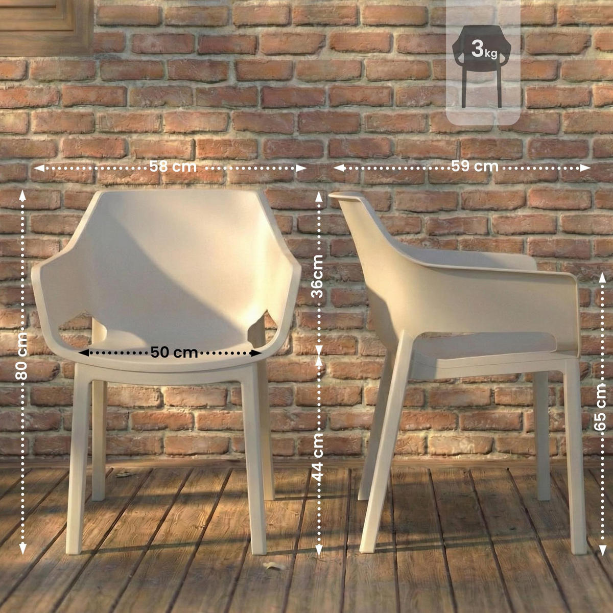 GARTENSTUHL Kunststoff Taupe - Taupe, Kunststoff (60/90/65cm) - CLP