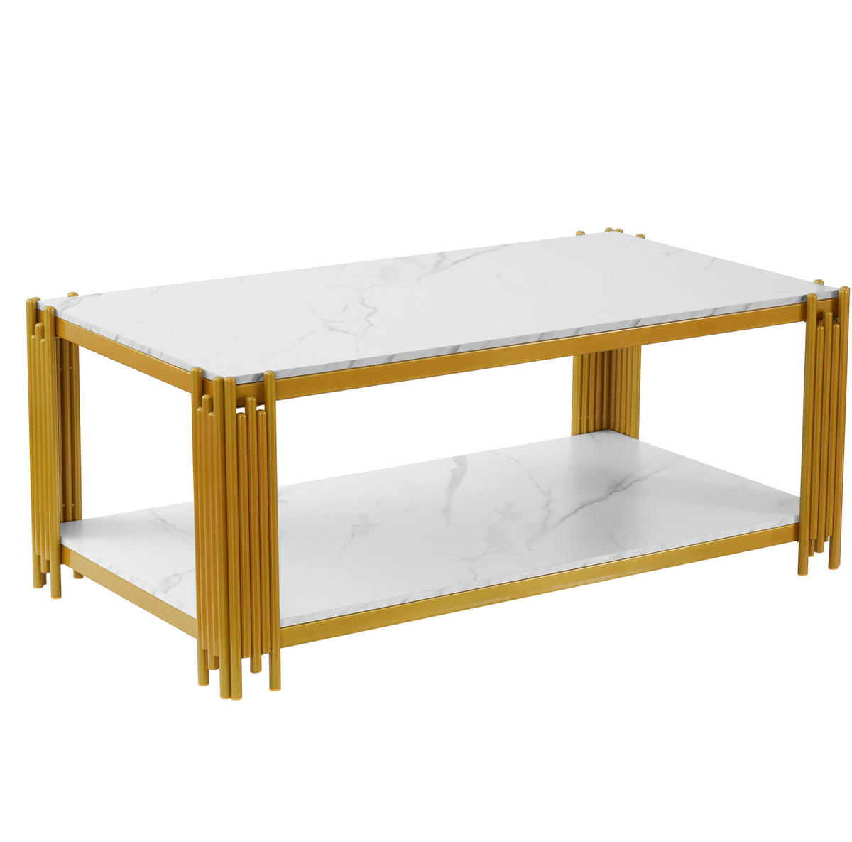 KLUBSKA miza iz MDF-ja in kovine, 114/64/46 cm bela/zlata z 2 policama - bela, leseni material (114/64/46cm) - BEAOK