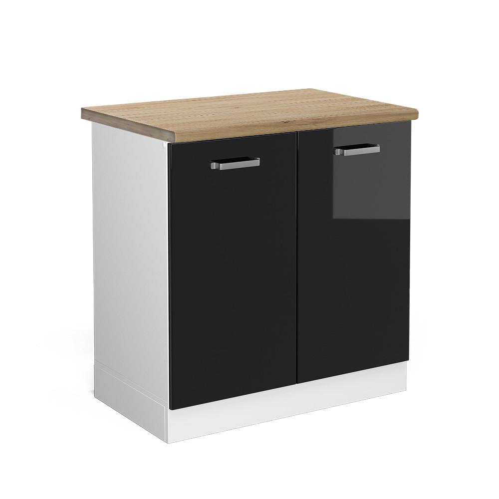 SPÜLENUNTERSCHRANK R-Line Schwarz Hochglanz 80 cm, AP Eiche - Schwarz Hochglanz/Schwarz, Holzwerkstoff (80/81.6/60cm) - Vicco
