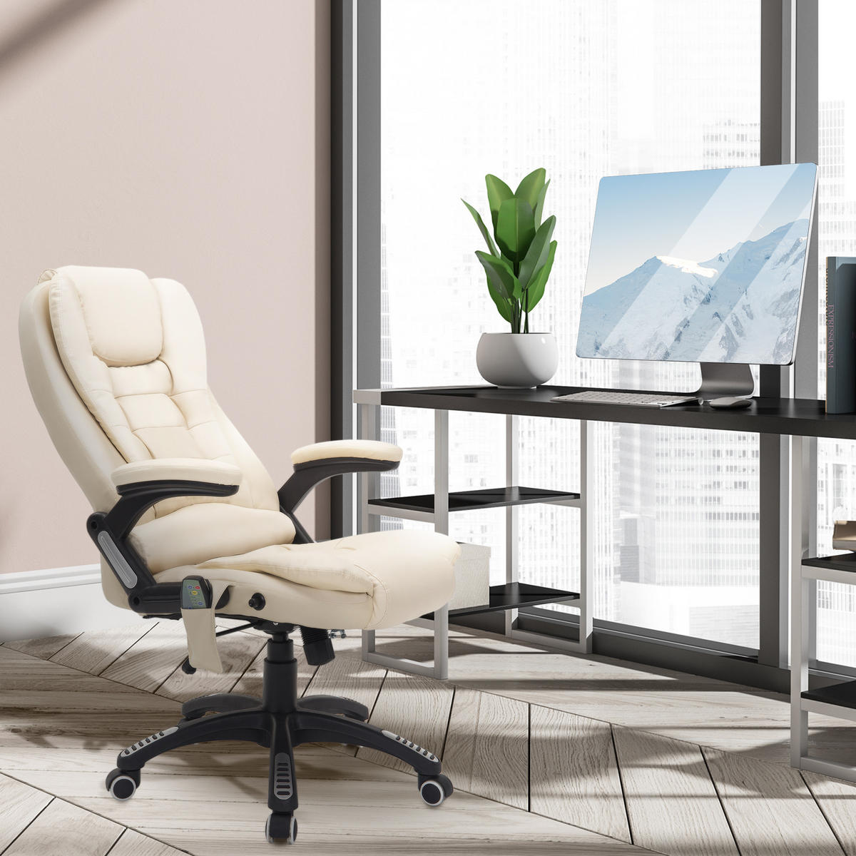 MASSAGESESSEL Bürostuhl Drehstuhl mit Wärmefunktion Chefsessel Bürosessel - Schwarz/Weiß, Kunststoff (68/121/62cm) - HOMCOM