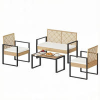 GARTENMÖBEL-SET Naturholz 4-teilig inkl. Couchtisch & abnehmbaren Polstern - Naturfarben, Naturmaterialien - PANGIVO