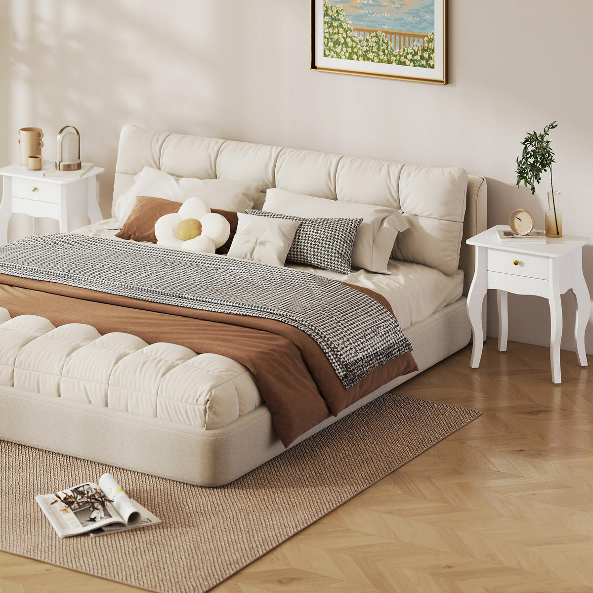 BEISTELLTISCH DE-15789 2er-Set mit Schublade Weiß - Weiß, Holzwerkstoff (45/35/55cm) - ComfortXL