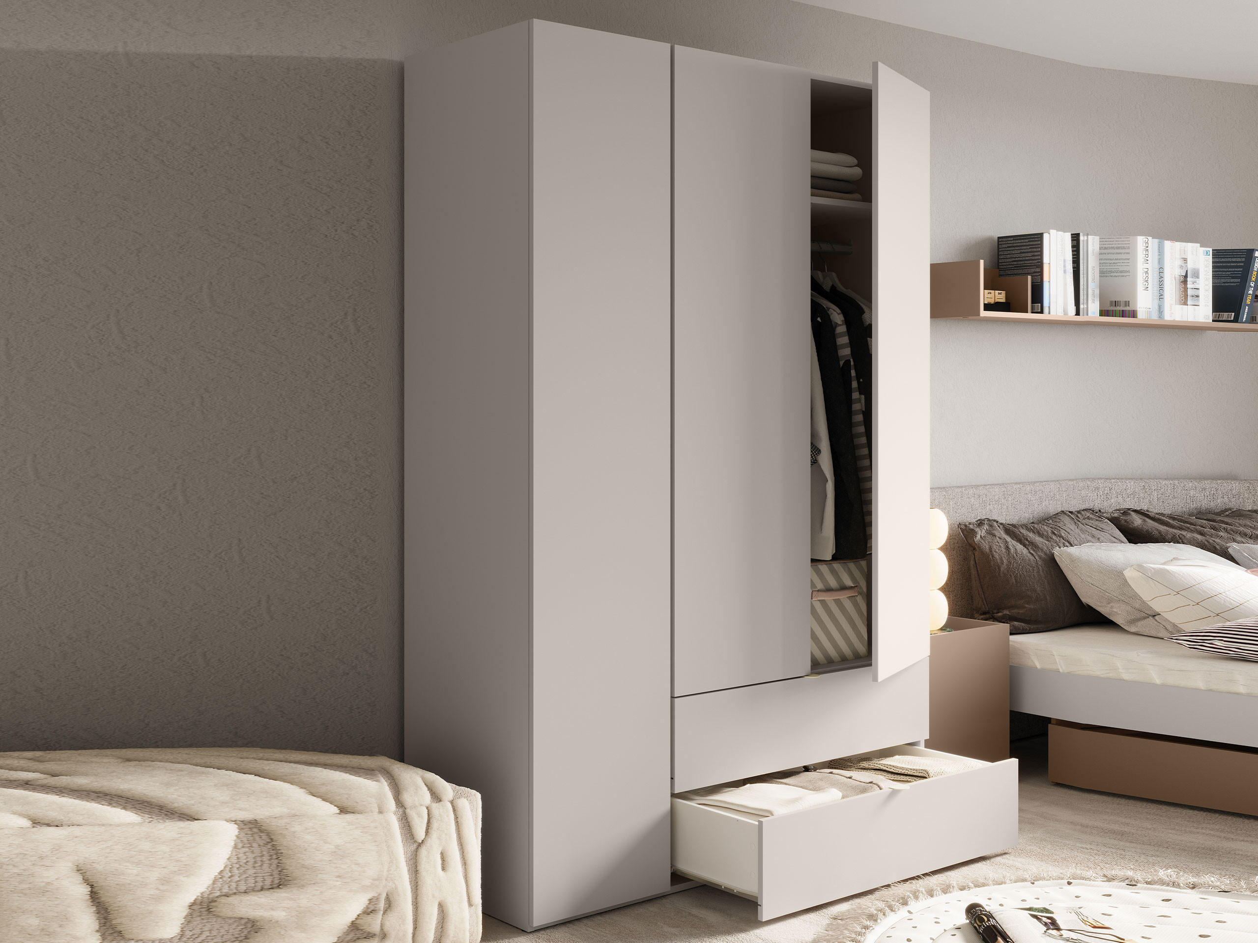 KLEIDERSCHRANK Sigma 3D2S SG01 - Kaschmir, Holzwerkstoff (130/201/55cm) - MIRJAN24