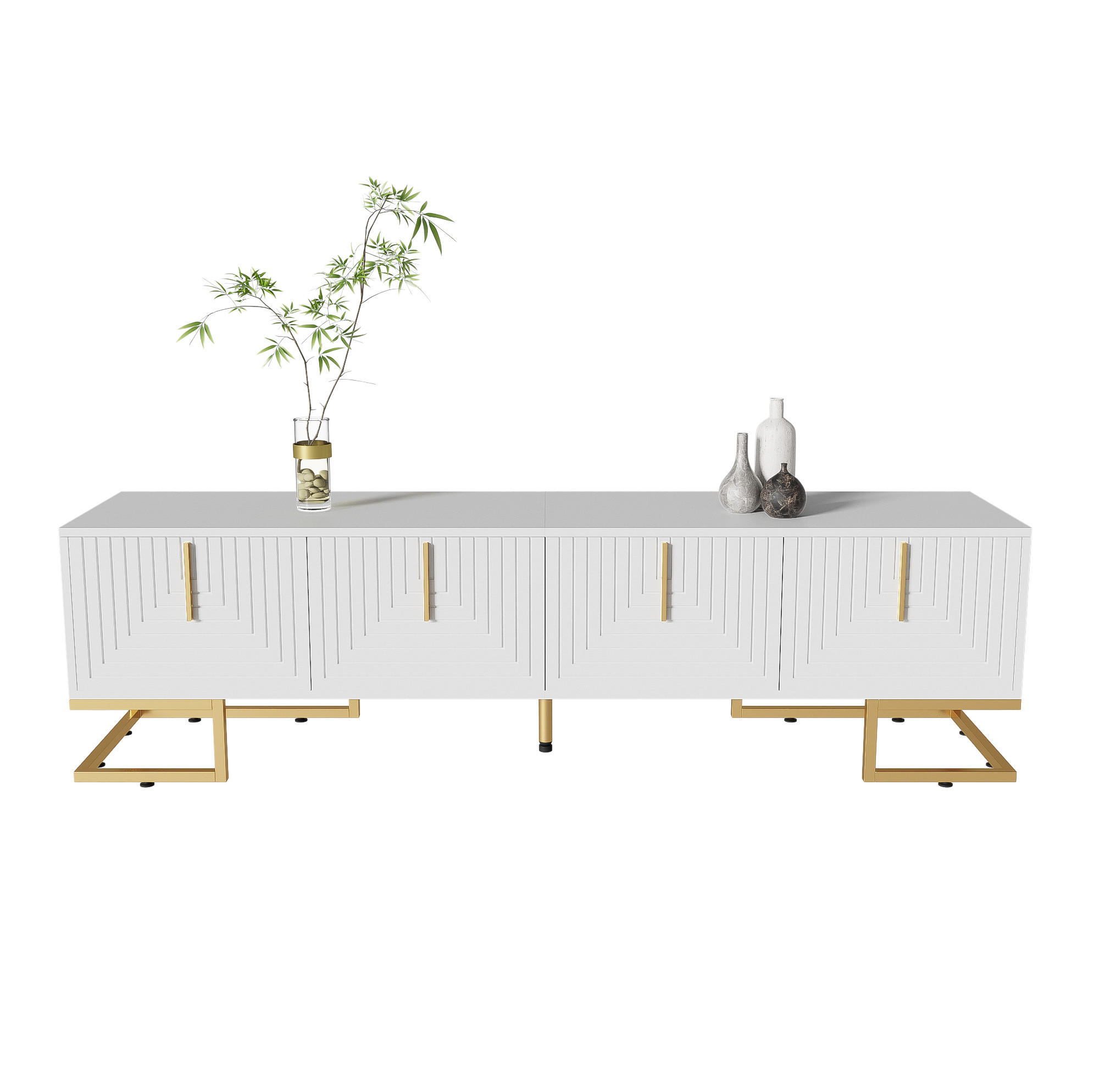 LOWBOARD 170/40/45,5 cm aus Spanplatte mit 4 Türen und goldfarbenen Metallfüßen Weiß - Weiß, Holzwerkstoff (200/60/35cm) - Modenvie