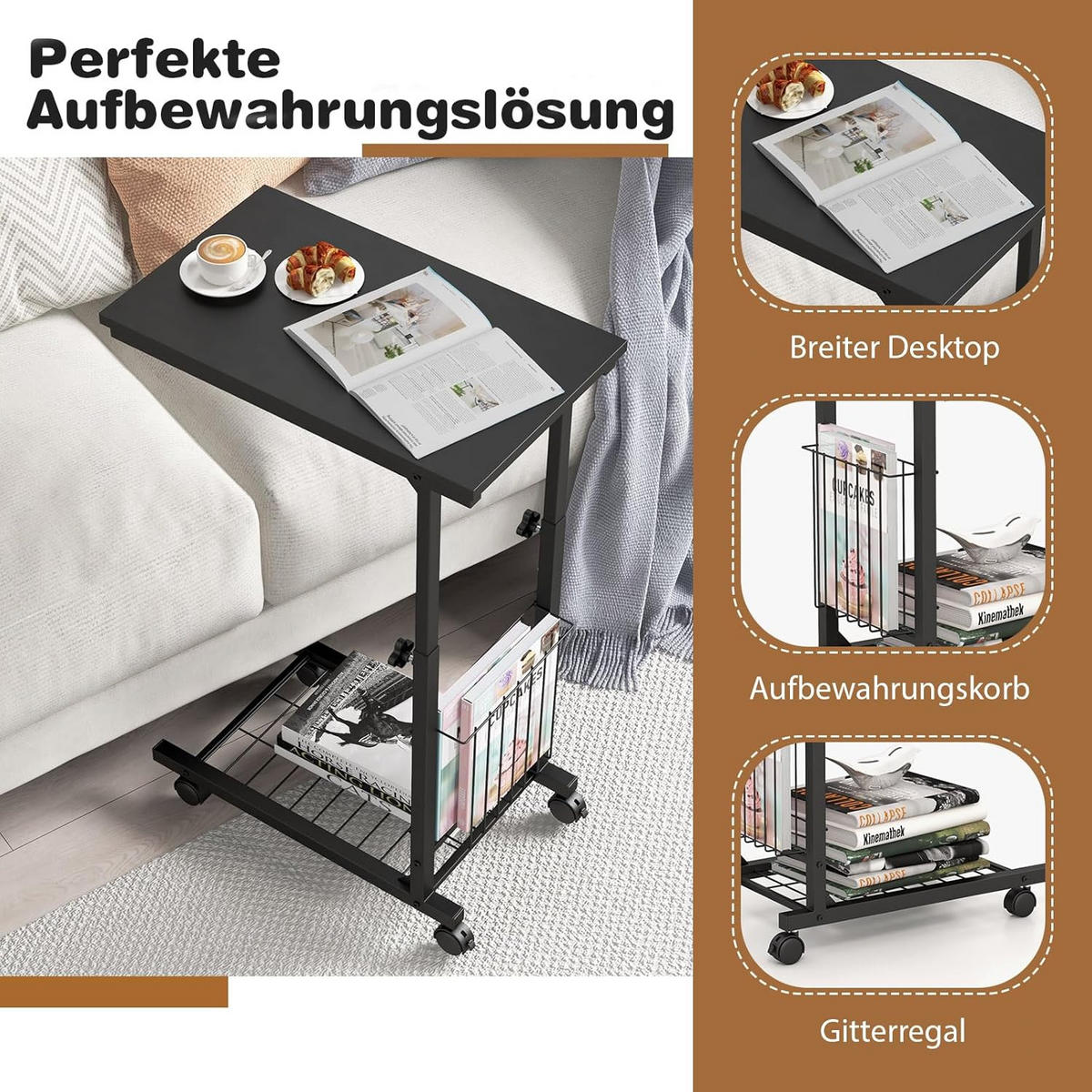 BEISTELLTISCH 80cm Schwarz - Schwarz, Holz (30/50/80cm) - COSTWAY
