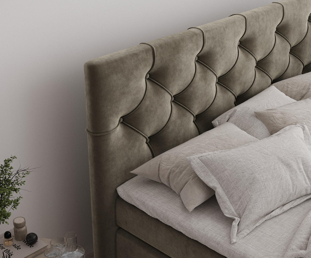 BOXSPRINGBETT Hugo Taupe 160/200 cm - Taupe/Schwarz, Holz/Holzwerkstoff (160/200cm) - Maison de Reve