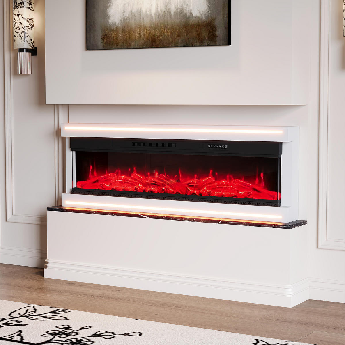 ELEKTROKAMIN 136,8x17x51 cm LED Flamme weiß - Weiß, Holz (127/51.3/17cm) - LEBENLANG