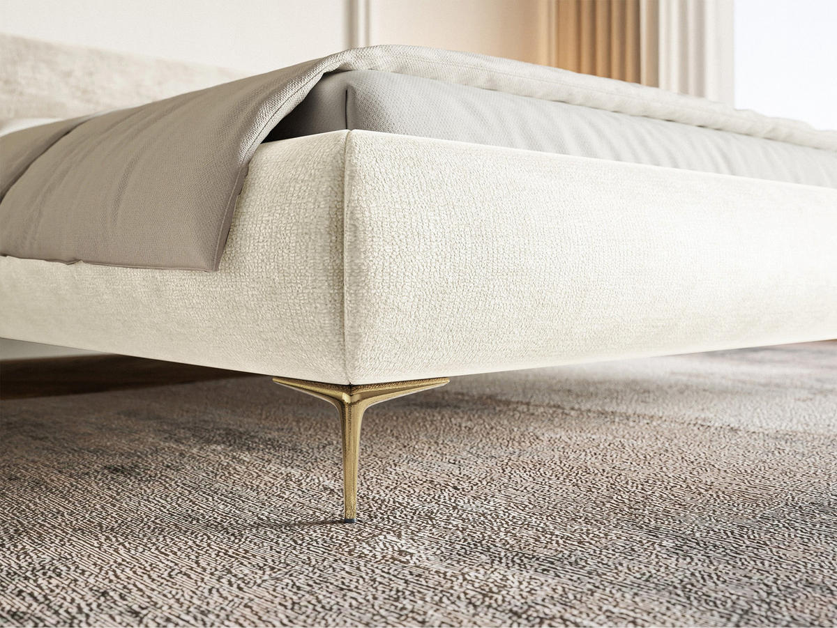 POLSTERBETT Roule Cremeweiß Chenille mit goldenen Metallbeinen und Bettkasten 160 cm - Goldfarben/Creme, Textil/Metall (160/200cm) - Selsey