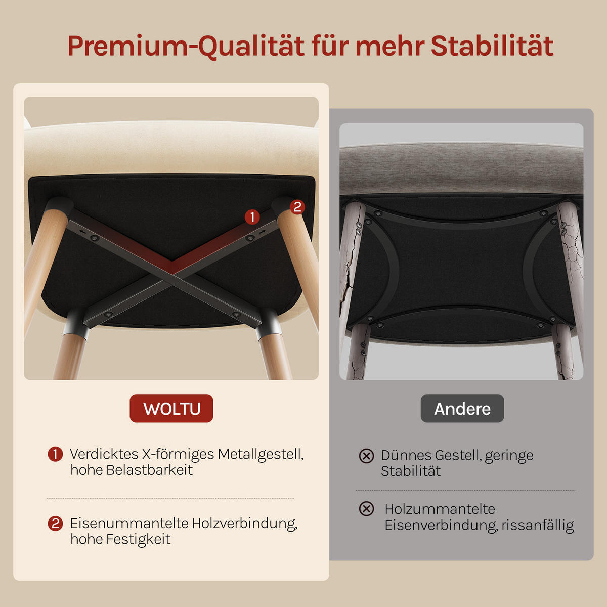 ESSZIMMERSTUHL 4er-Set, Samt, Massivholz, Creme - Creme/Naturfarben, Holz/Textil (52/81.5/51.5cm) - Woltu