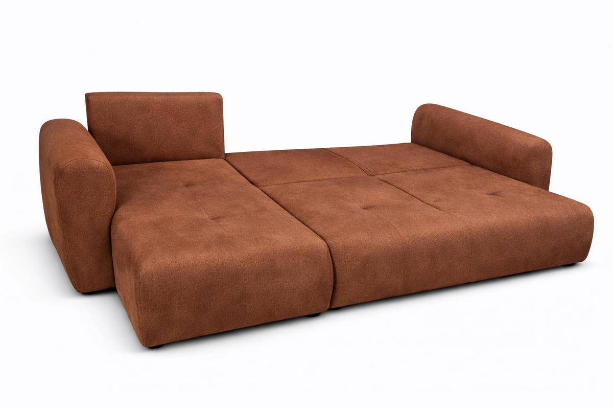 ECKSOFA Mit Schlaffunktion Und Bettkasten, Sofa L-Form Bingo L, Veloursstoff Salvador, Dunkelbraun, Links - Dunkelbraun, Holz (250/142cm) - Kaiser Möbel