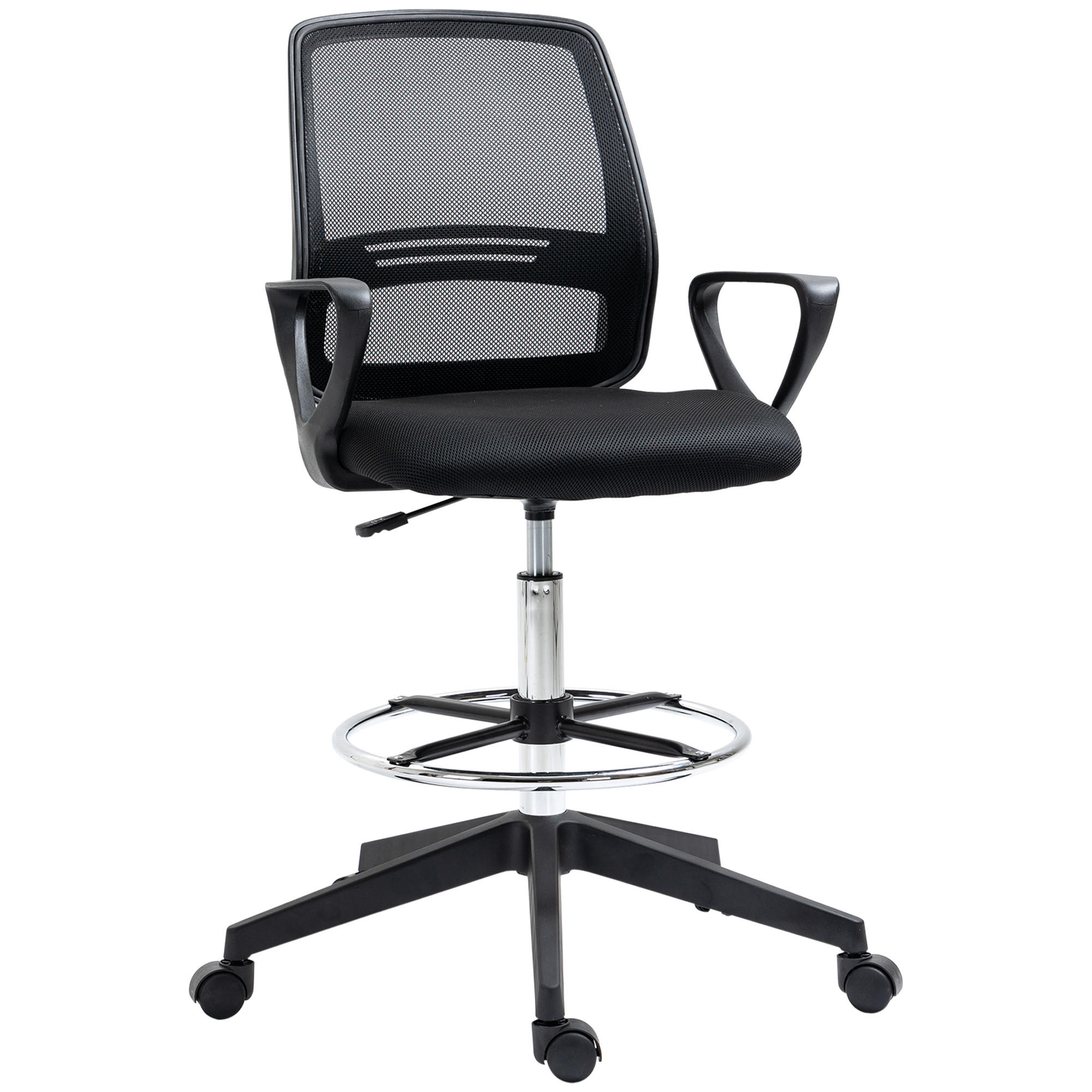 ARBEITSSTUHL Ergonomischer Drehstuhl Bürostuhl höhenverstellbar mit Fußstütze - Schwarz, Textil (66/120/68cm) - Vinsetto