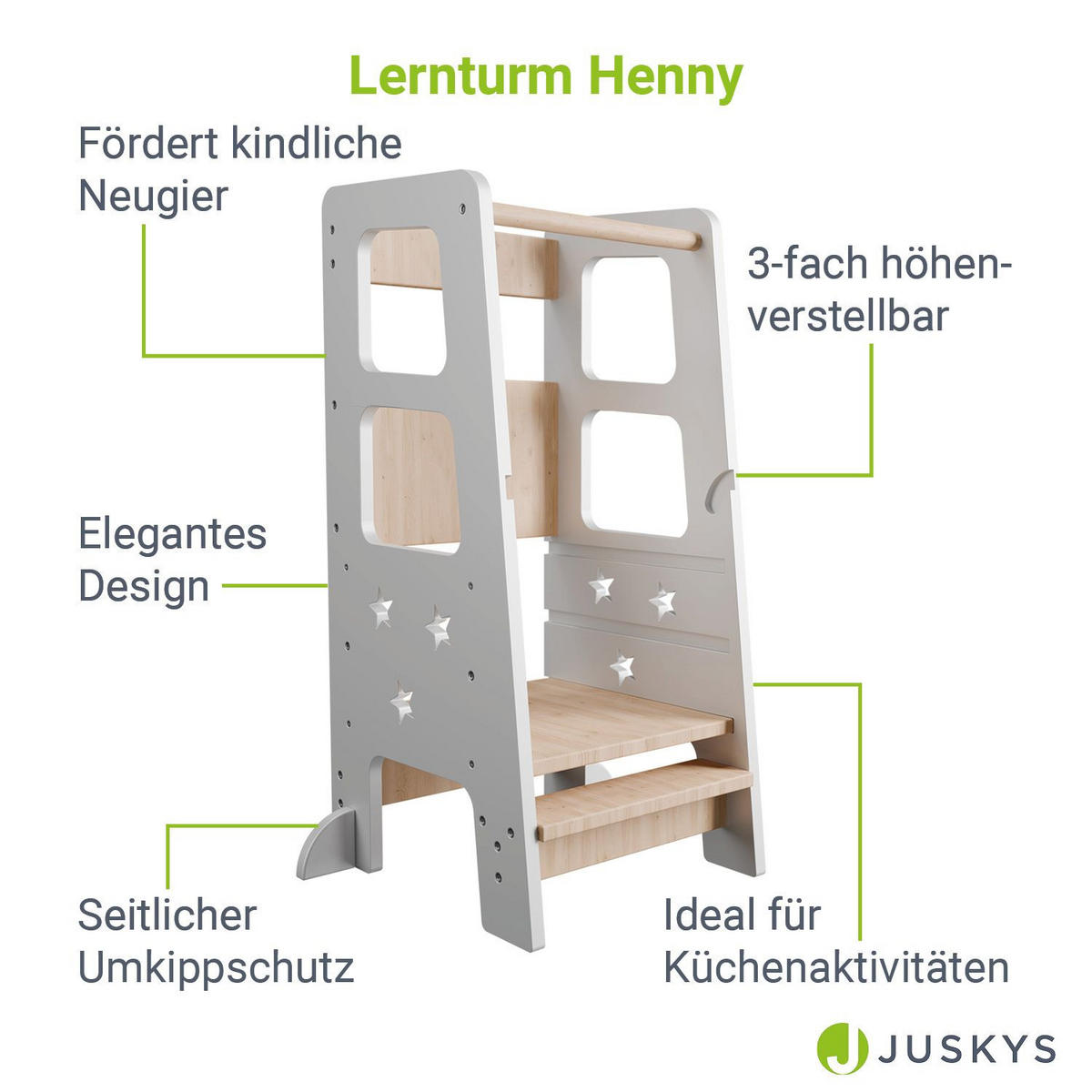 LERNTURM Henny in Weiß - Weiß, Holzwerkstoff (40/90/44cm) - Juskys