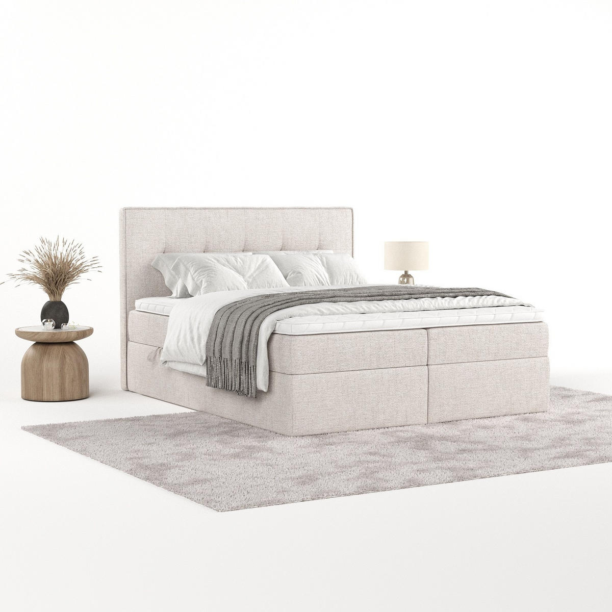 BOXBETT Mireo 200/200 cm Hellbeige im Neve Stoff - Sandfarben/Schwarz, Holz/Holzwerkstoff (200/200cm) - AltaBeds