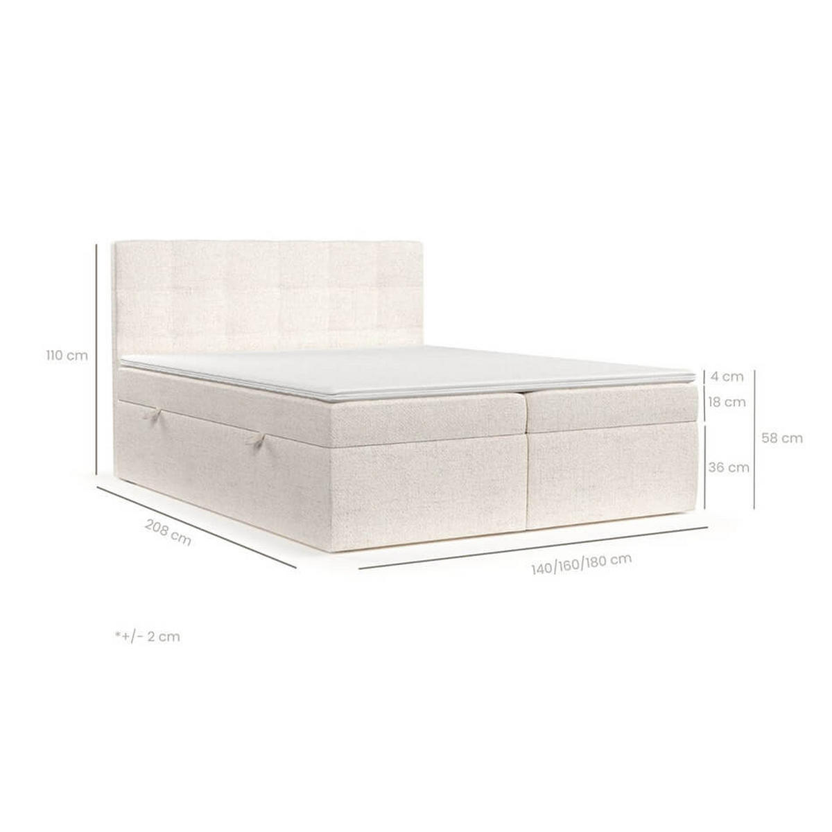 BOXBETT Lean 160/200 cm Graubeige im Megan Stoff - Schwarz/Grau, Holz/Holzwerkstoff (160/200cm) - AltaBeds