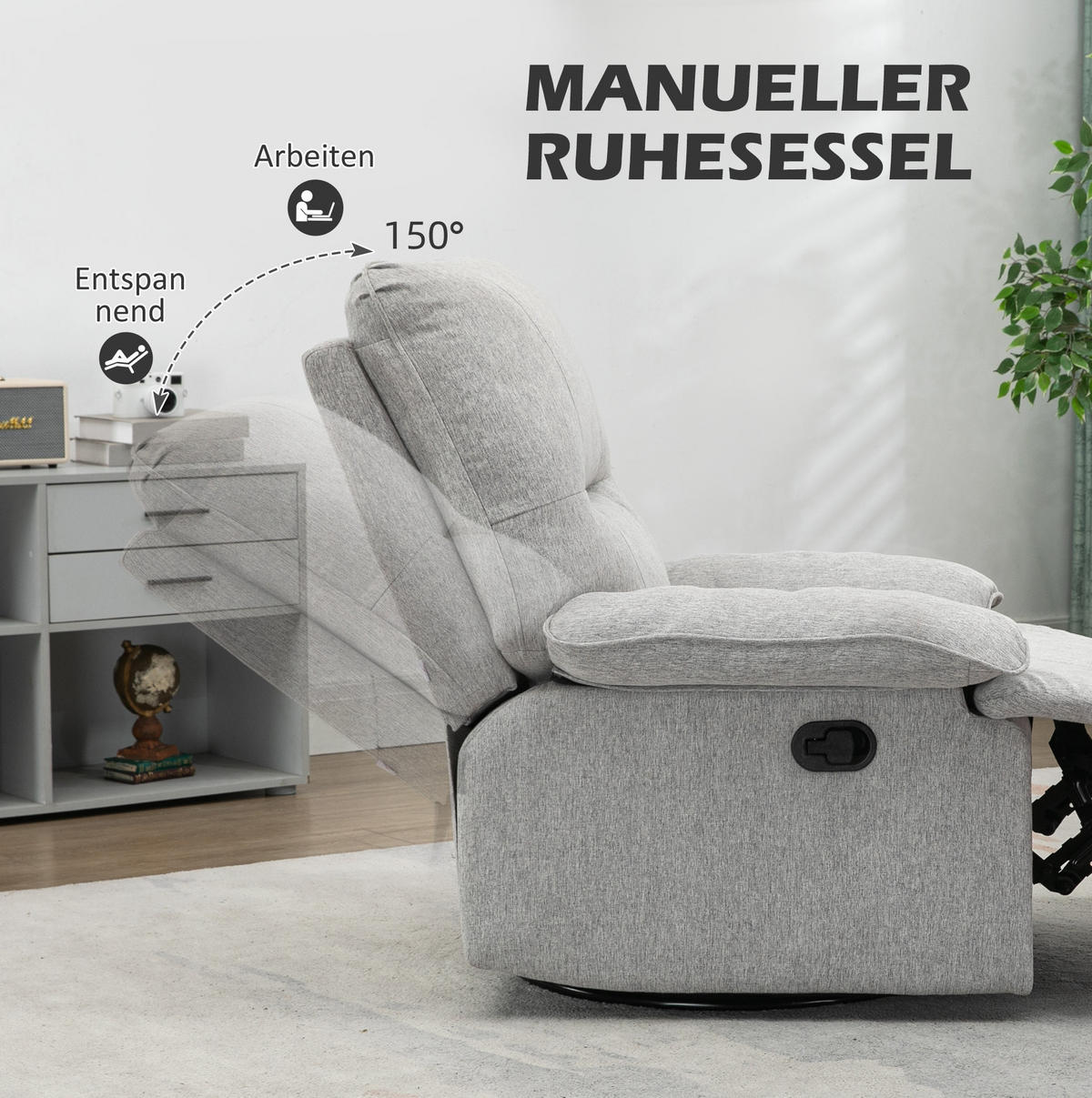 RELAXSESSEL 89/101/98 cm Hellgrau aus Polyester mit Liegefunktion - Hellgrau, Textil (98/101/89cm) - OKMYHOME