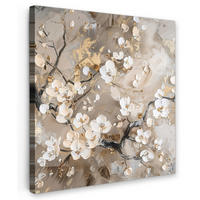 LEINWANDBILD - Blumen - Weiß - Gold - Beige - Luxus - 90x90 - Gemälde - Greige, Textil (90/90cm) - MuchoWow