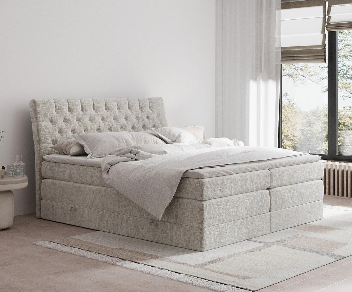 BOXSPRINGBETT Seraphine Beige 140/200 cm - Beige/Schwarz, Holz/Holzwerkstoff (140/200cm) - Maison de Reve