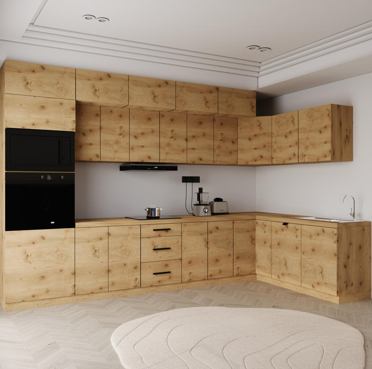 WINKELKÜCHE 360cm x 200cm- Langen KL10-M360 - in Artisan Eiche - Eiche Artisan, Holz/Metall (560/248/58cm)