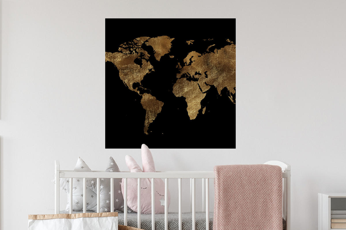 WANDTATTOO Weltkarte - Gold - Luxus - Erde - Schwarz 50x50 cm - Goldfarben, Kunststoff (50/50/0.1cm) - MuchoWow