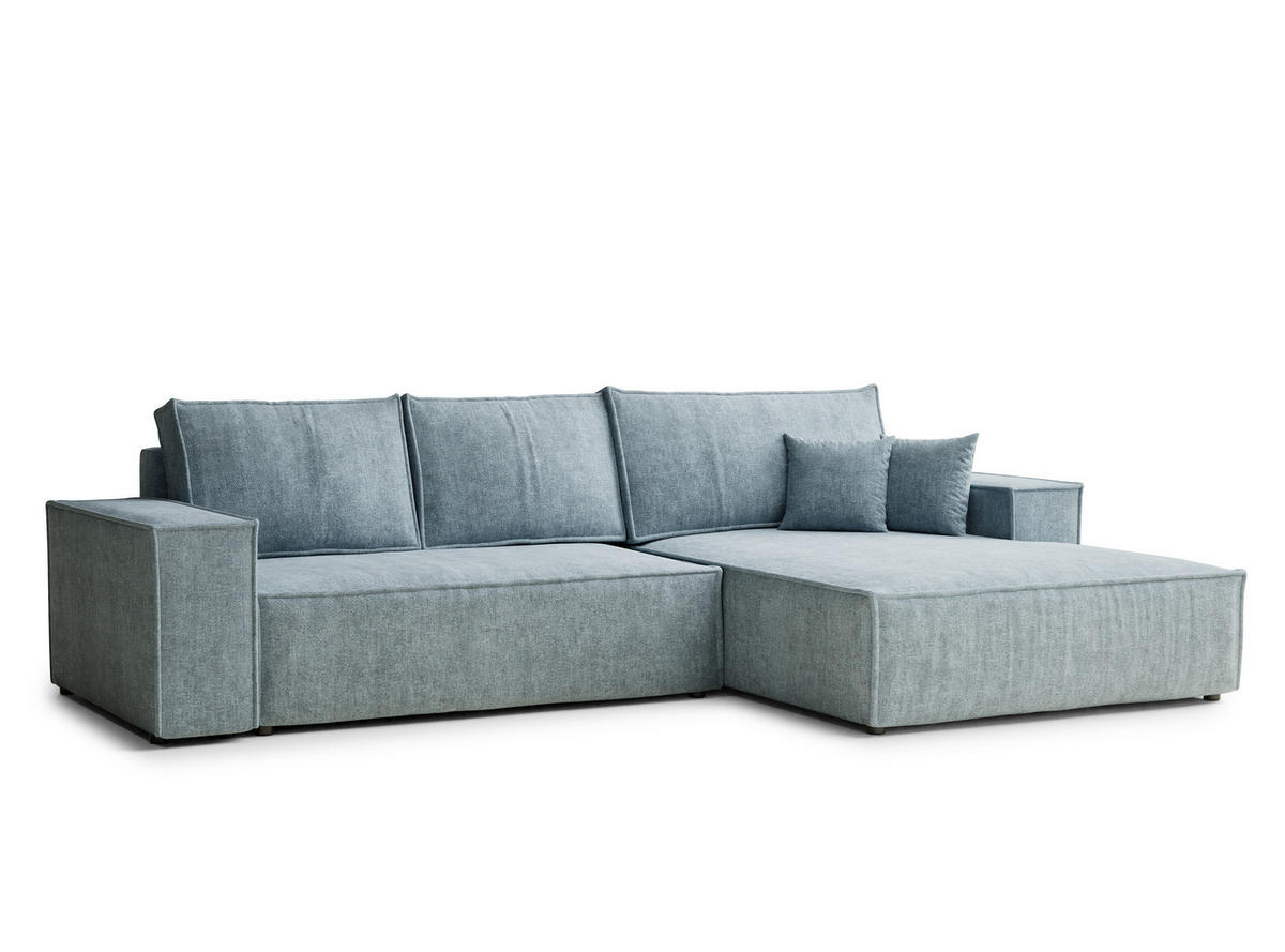 ECKSOFA Maze Hellblau Chenille-Stoff - Rechts Seite - Schwarz/Hellblau, Holz/Holzwerkstoff (294/185cm) - Maison de Reve