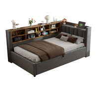 SCHLAFSOFA 90/200 cm in Dunkelgrau Samt mit Bettkasten, LED und USB - Dunkelgrau, Holzwerkstoff/Textil (90/200cm) - WISHDOR