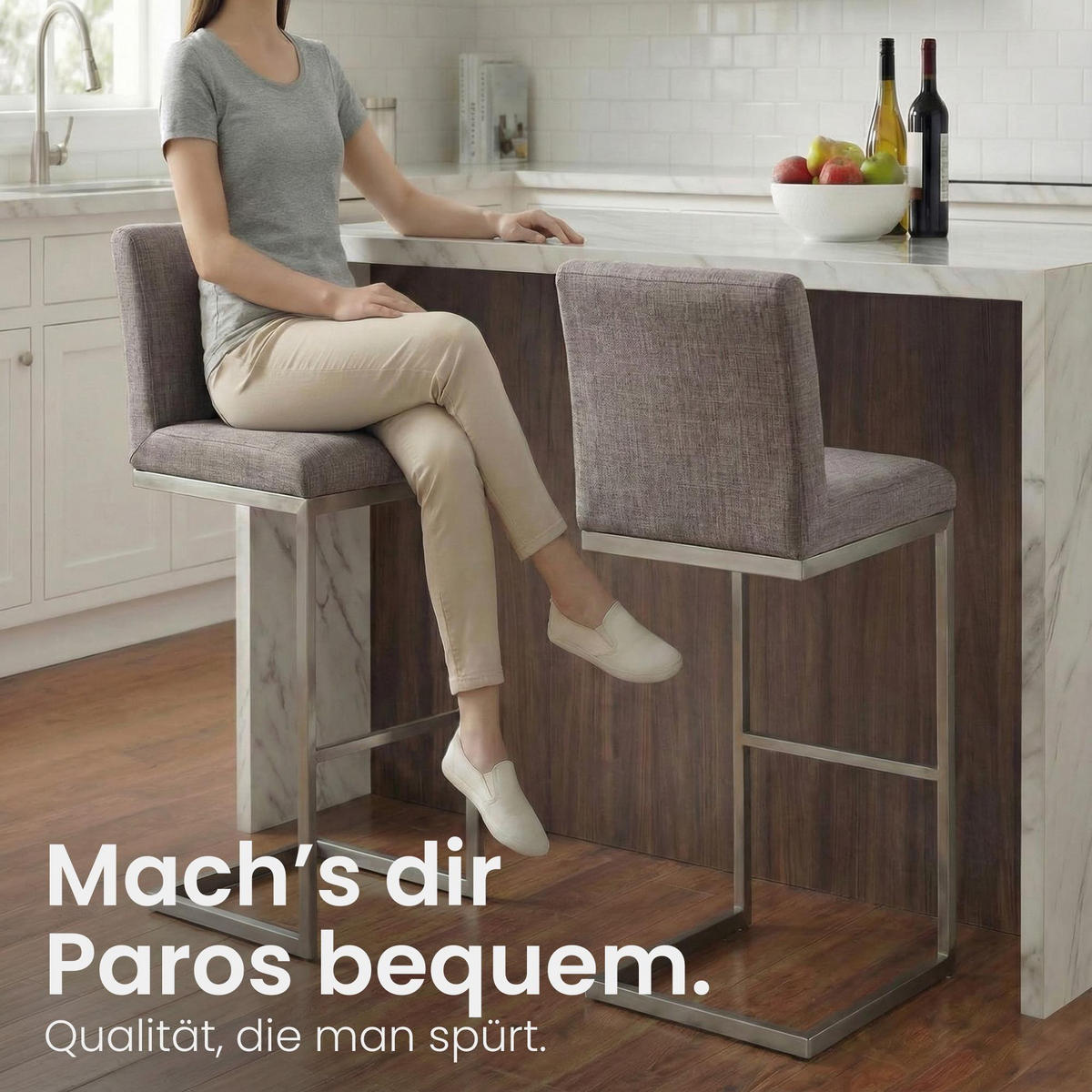 BARHOCKER Stoff Grau - Chromfarben/Grau, Textil/Metall (42/104/48cm) - CLP