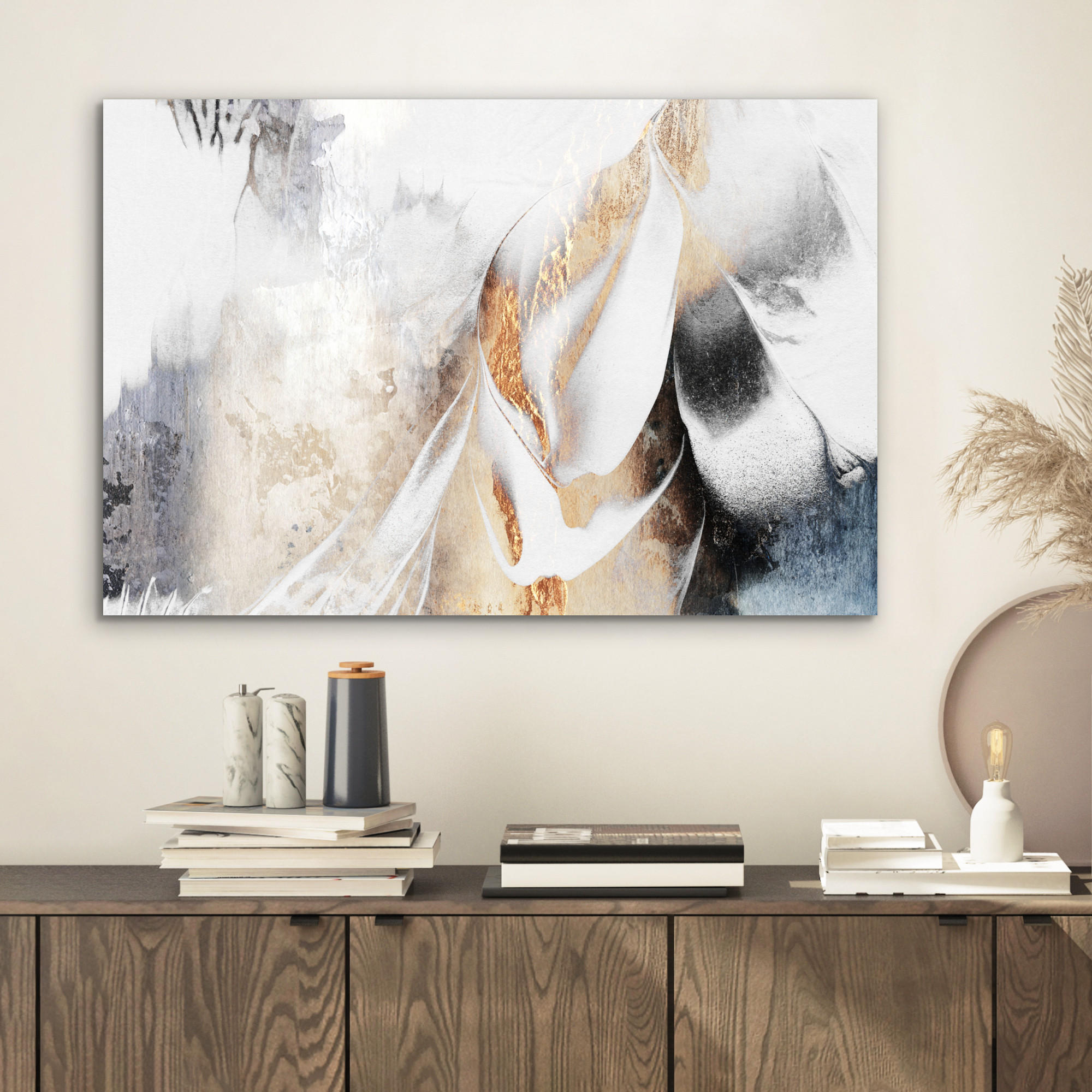 METALLBILD Luxus - Abstrakt - Gold - Weiß 60x40 cm - Goldfarben, Metall (60/40cm) - MuchoWow