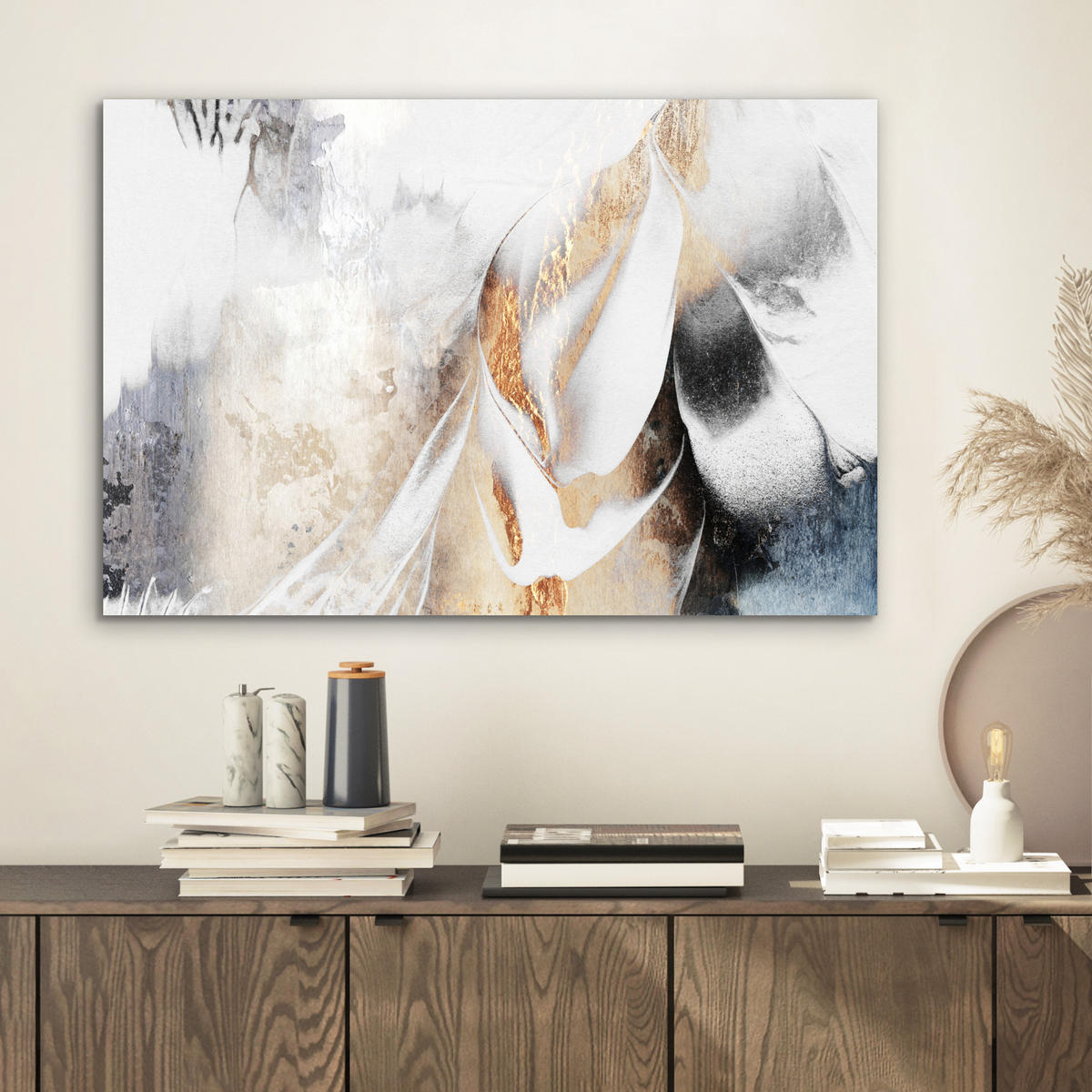 METALLBILD Luxus - Abstrakt - Gold - Weiß 60x40 cm - Goldfarben, Metall (60/40cm) - MuchoWow