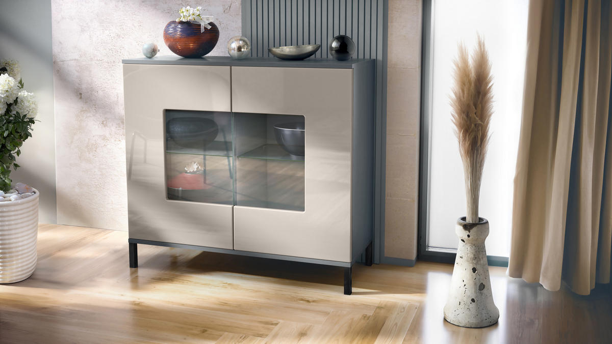 KOMMODE Grömitz Sandgrau Hochglanz - Sandfarben, Holzwerkstoff (92.5/83.5/35cm) - Vladon