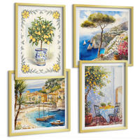 BILDER SET 4er Set - 50x50 cm & 40x60 cm Goldrahmen - Blick auf das Meer aus Zitronenbäumen - Goldfarben, Kunststoff (50/50cm) - TULUP