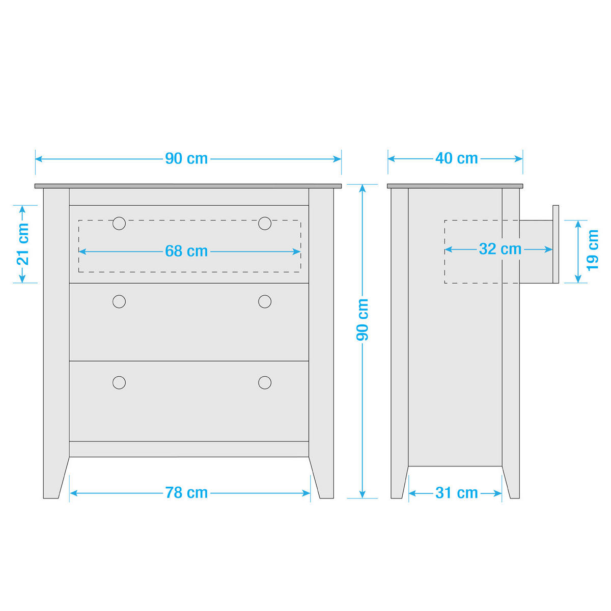 KOMMODE - Kiefer massiv / Wiener Geflecht - Olivgrün, Holz (90/90/40cm) - home24