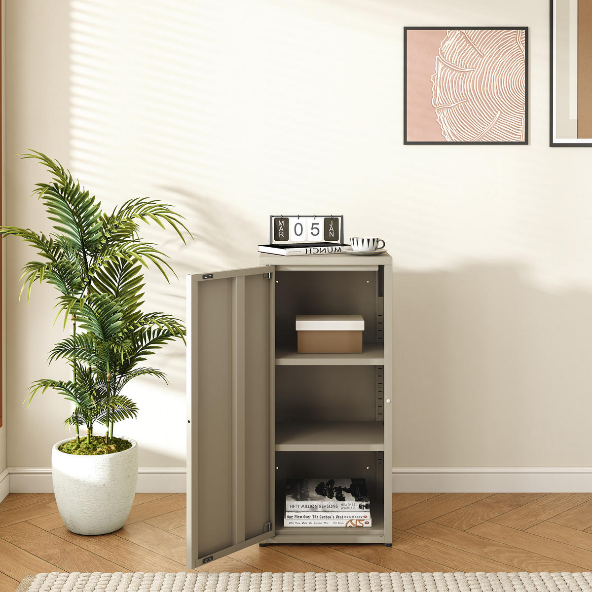 AKTENSCHRANK Burlöv - Hellbraun, Metall (40/88/35cm) - [en.casa]