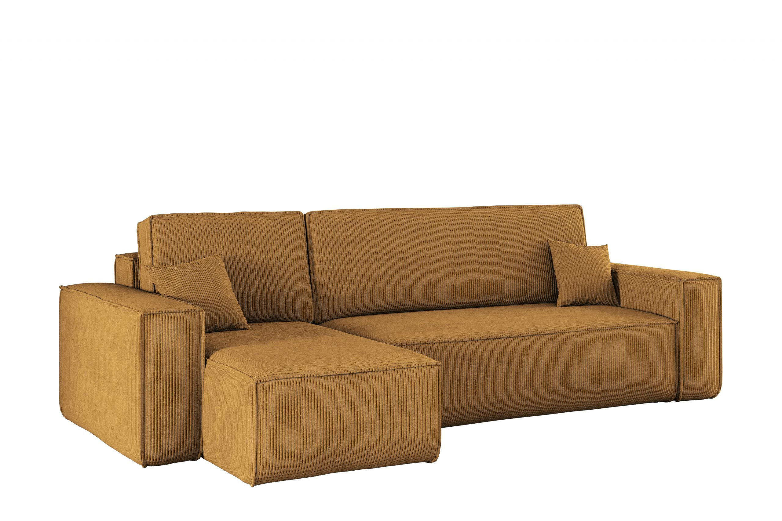 ECKSOFA Mit Schlaffunktion Und Bettkasten BEST Stoff Poso Dicker Cord Senffarbe Links - Gelb, Holz/Textil (142/244cm) - Kaiser Möbel