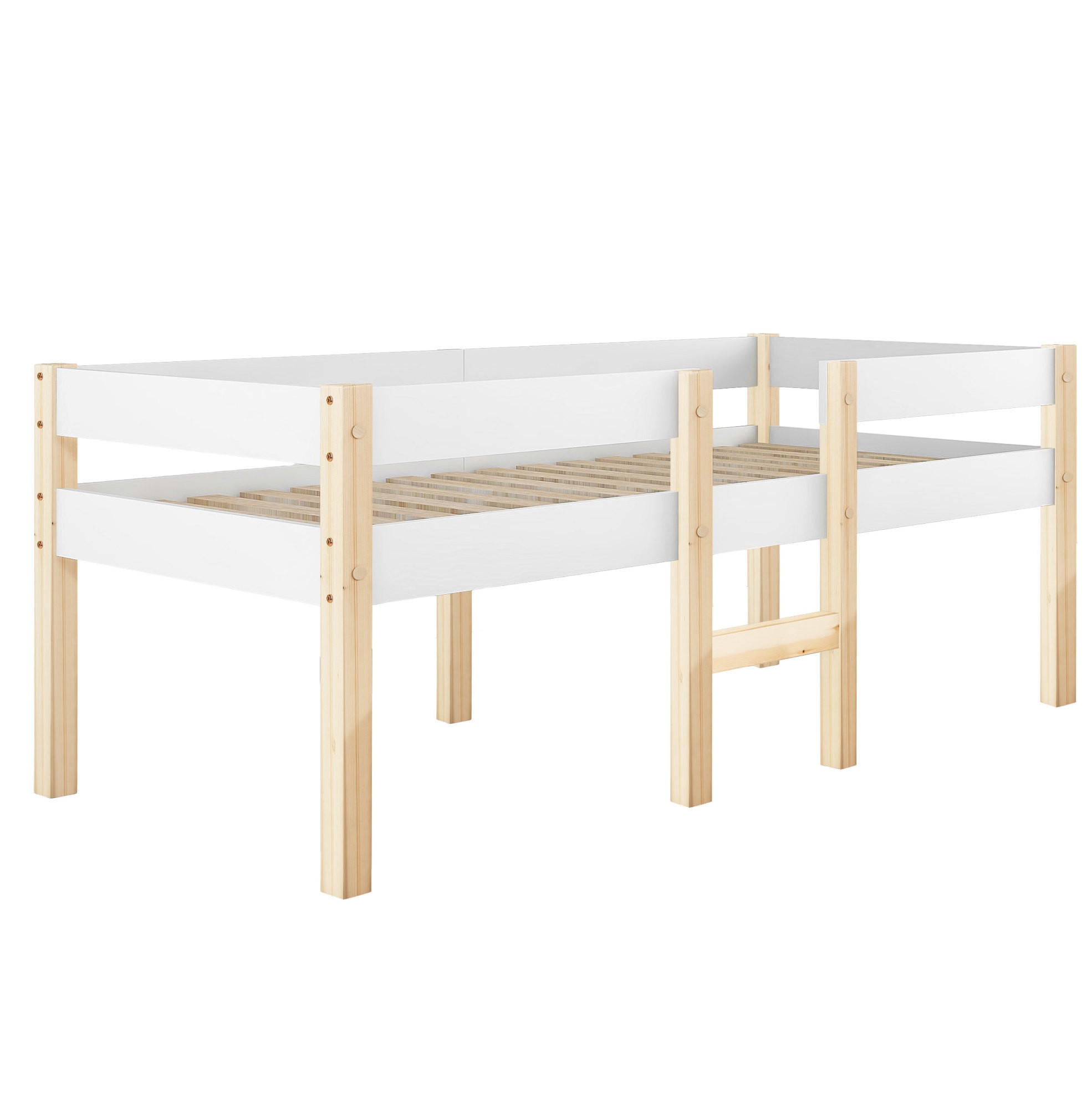 KINDEREINZELBETTEN aus Massivholz 90x200 cm in Weiß mit Schubladen & Rausfallschutz - Weiß, Holz (90/200cm) - Modfu