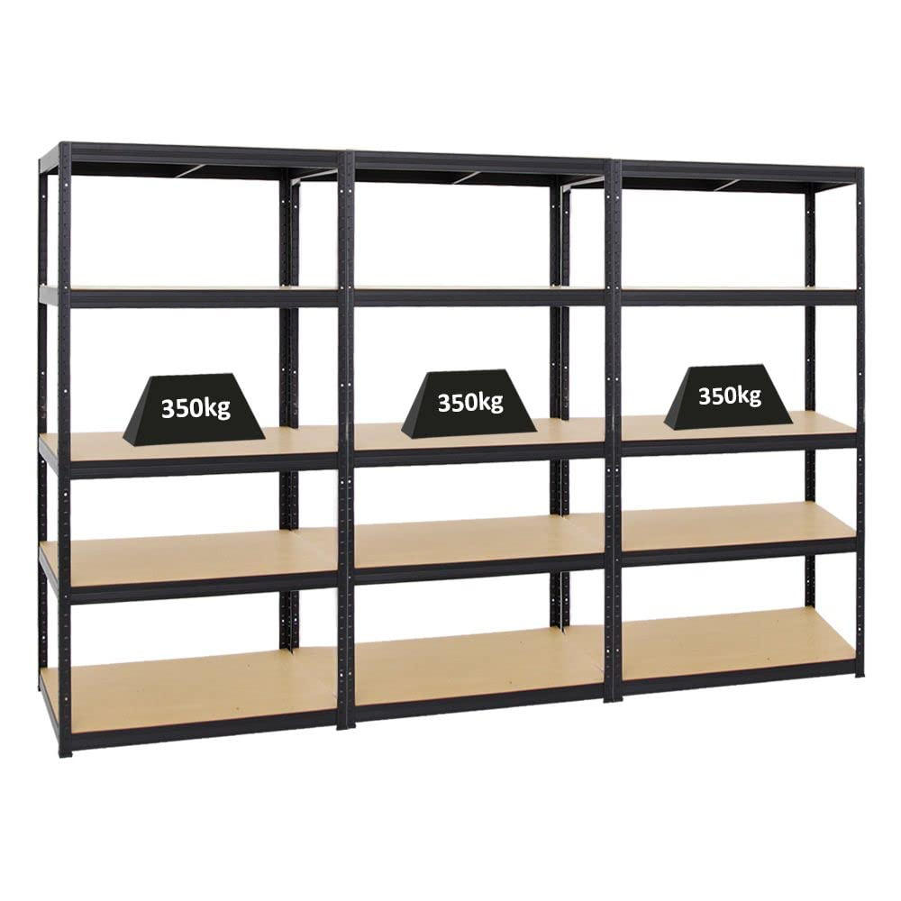 SCHWERLASTREGAL Slim Elephant M 3er-Set mit 3x 180x90x60 cm 5 Ebenen Fachlast 350 kg Schwarz - Schwarz, Metall (270/180/60cm) - PROREGAL