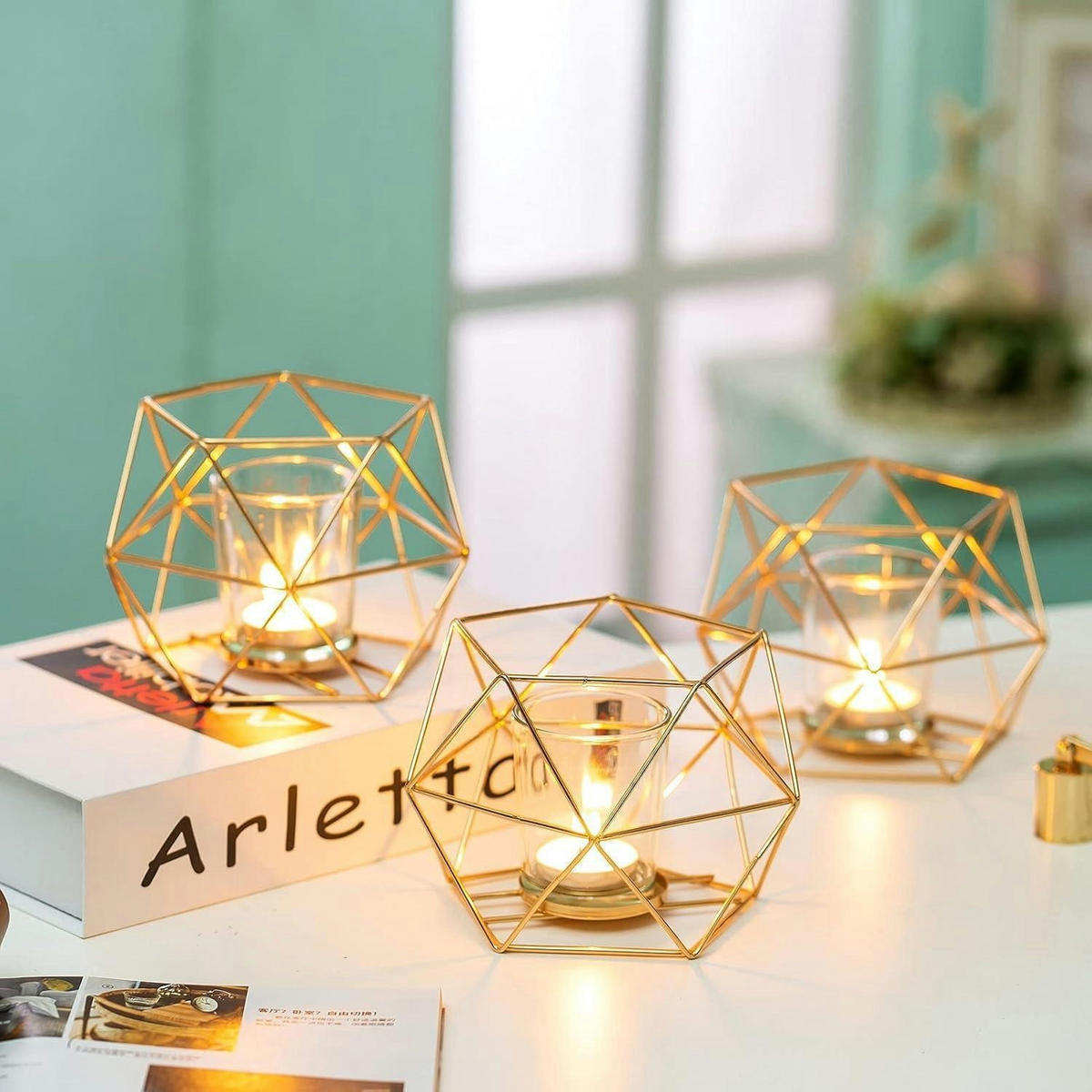 TEELICHTHALTER 6er Set Metall Gold Geometrisch - Goldfarben, Metall (40cm)