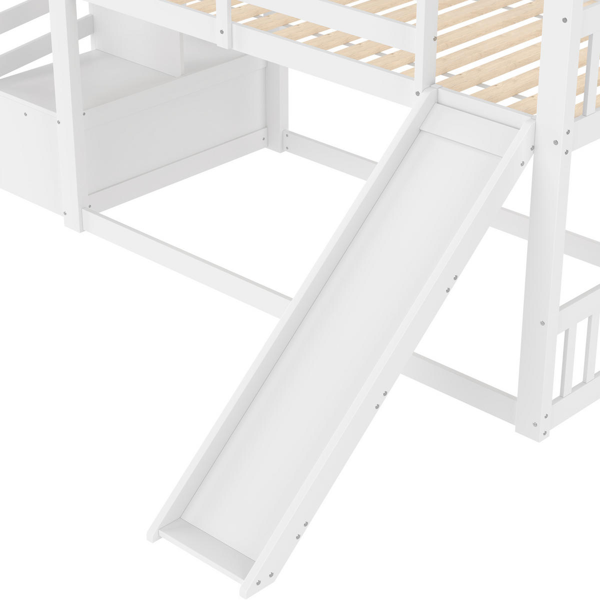 ETAGENBETT 90/200 cm in Weiß mit Stauraumtreppe und Rutsche - Weiß, Holz (90/200cm) - OKMYHOME