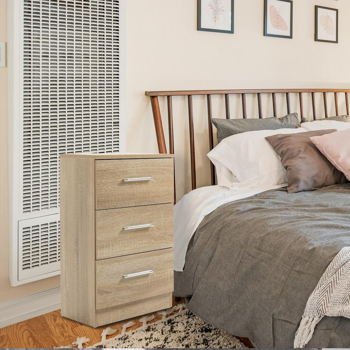 NACHTTISCHE 2er Set in Naturfarbe mit 3 Schubladen - Naturfarben, Holz (35.2/65.5/37.6cm) - KOMHTOM