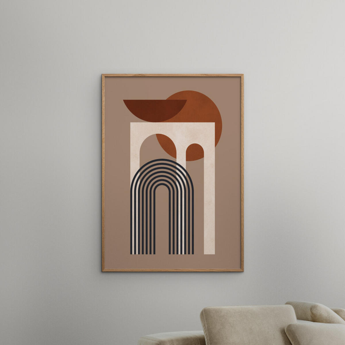 POSTER mit Rahmen Victor Costa - Geometric Composition No.3 - Eichefarben/Braun, Holz/Papier (70/100cm) - Poster&Frame